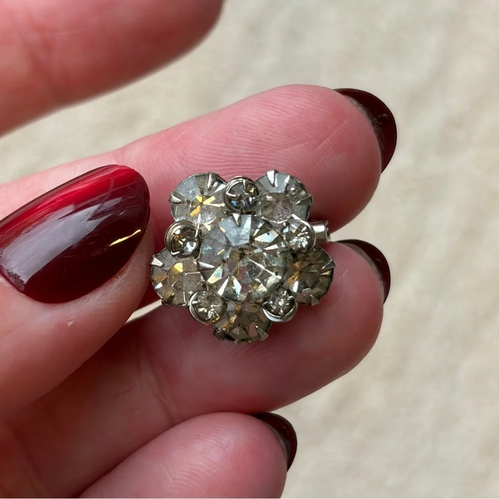 Vintage Silver Crystal Flower Brooch